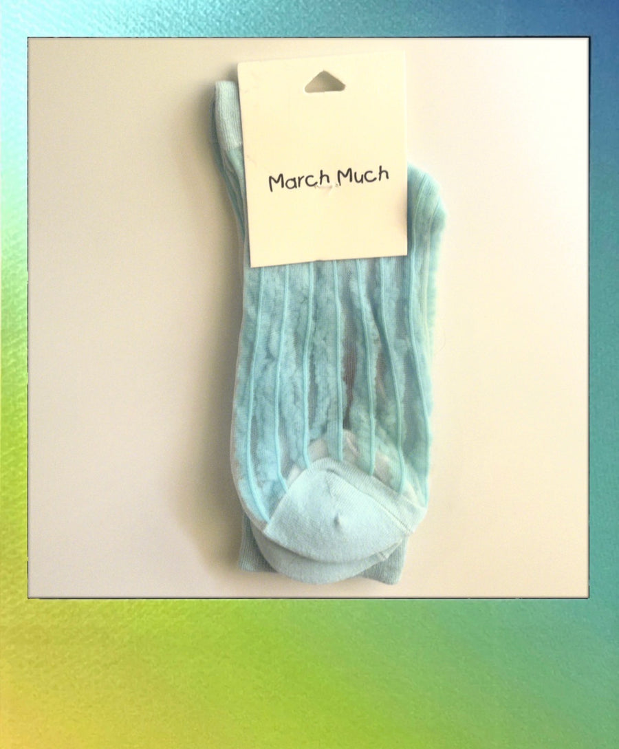 Woman's fashion socks: Blue and White Sheer Cartoon Socks for a Playful Touch